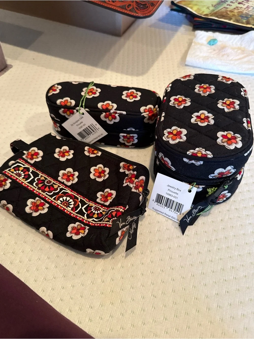 Vera Bradley NWT 3pc Set - Pirouette - jewelry box, glass case and small makeup